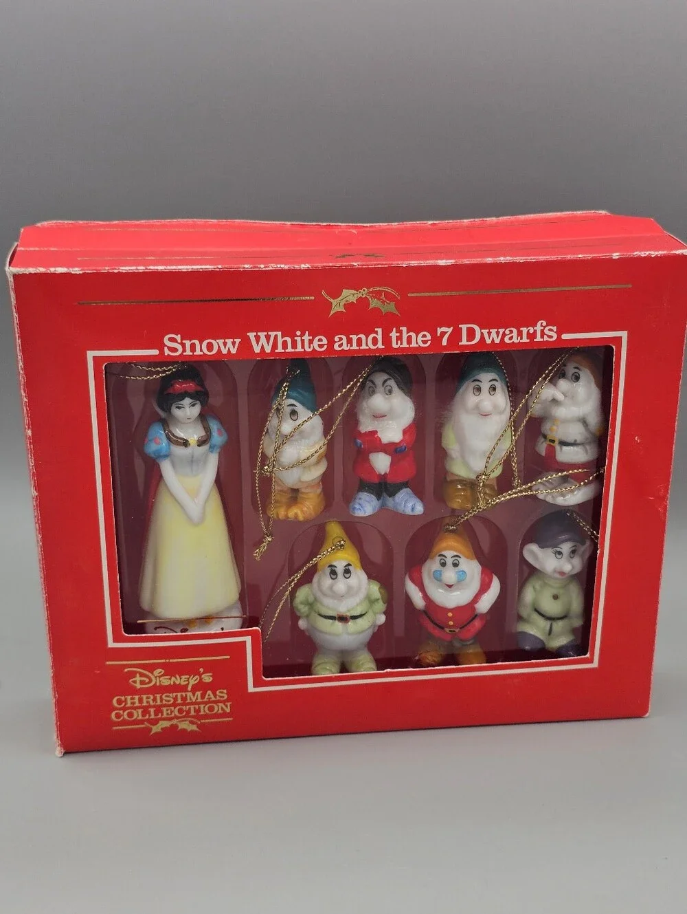 Vtg Disney Snow White 7 Dwarfs Bone China Ornament Set Complete Box Taiwan Rare